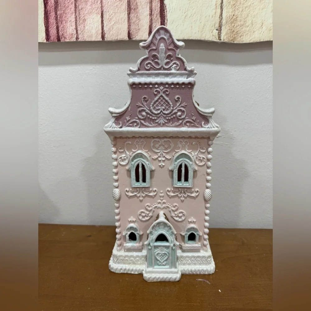 Christmas Gingerbread holiday house village pastel at home decor victorian pink